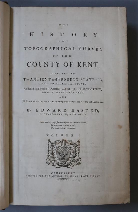 Hasted, Edward - The History and Topographical Survey of the County of Kent, 1st edition, 4 vols, folio,